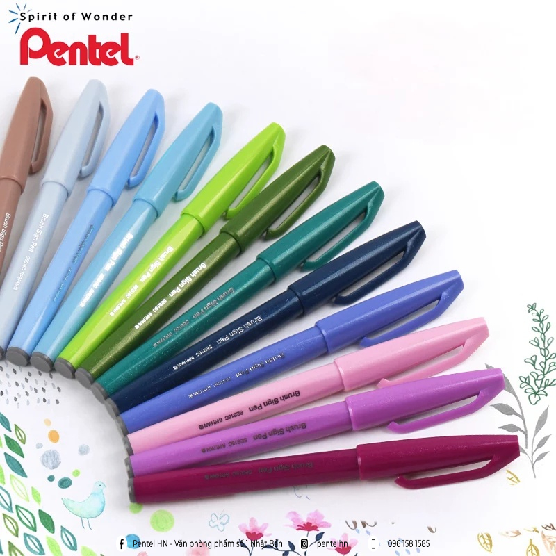 | TẶNG SỔ VIẾT THƯ PHÁP | Bút Viết Thư Pháp Calligraphy Pentel Brush Sign Pen SES15C | 12 Màu Cơ Bản và 12 Màu Pastel