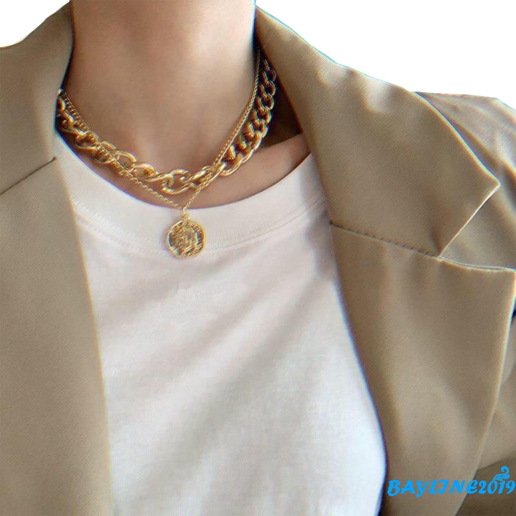 Vòng cổ Hai Lớp Mặt Hình Đồng Xu Cổ Điển Cho Nữ