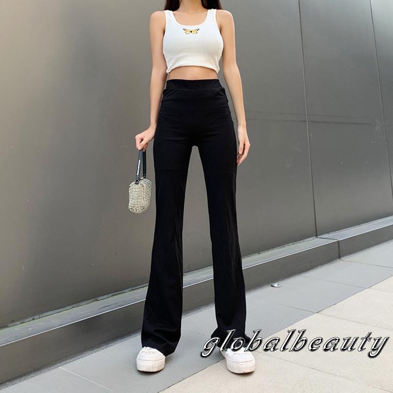 Quần Dài Ống Loe Ôm Dáng Màu Sắc Đơn Giản Cho Nữ