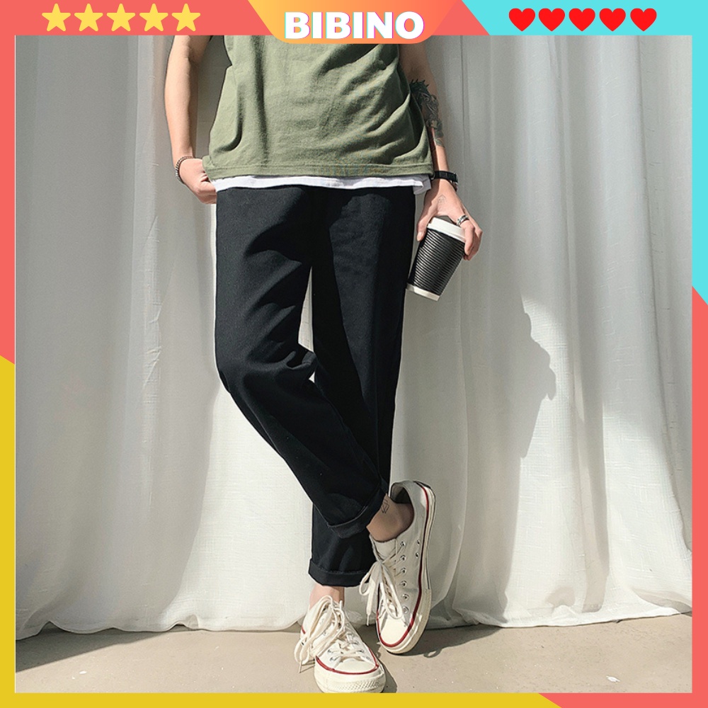Quần kaki nam nữ baggy form rộng basic ống suông unisex màu đen và be mềm mịn đẹp cao cấp đi học hàn quốc BIBINO