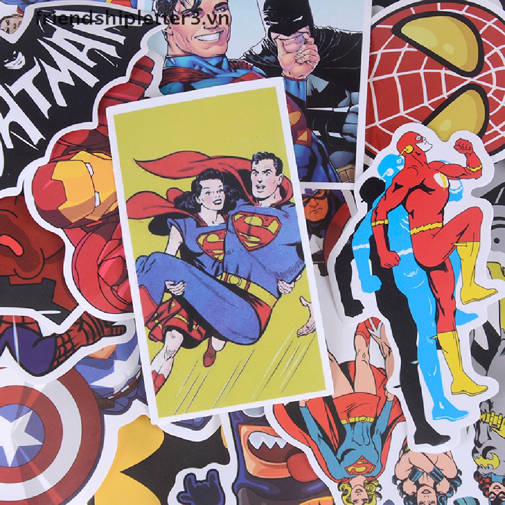 Bộ 50 Sticker Siêu Anh Hùng Marvel Trang Trí Ván Trượt, Laptop