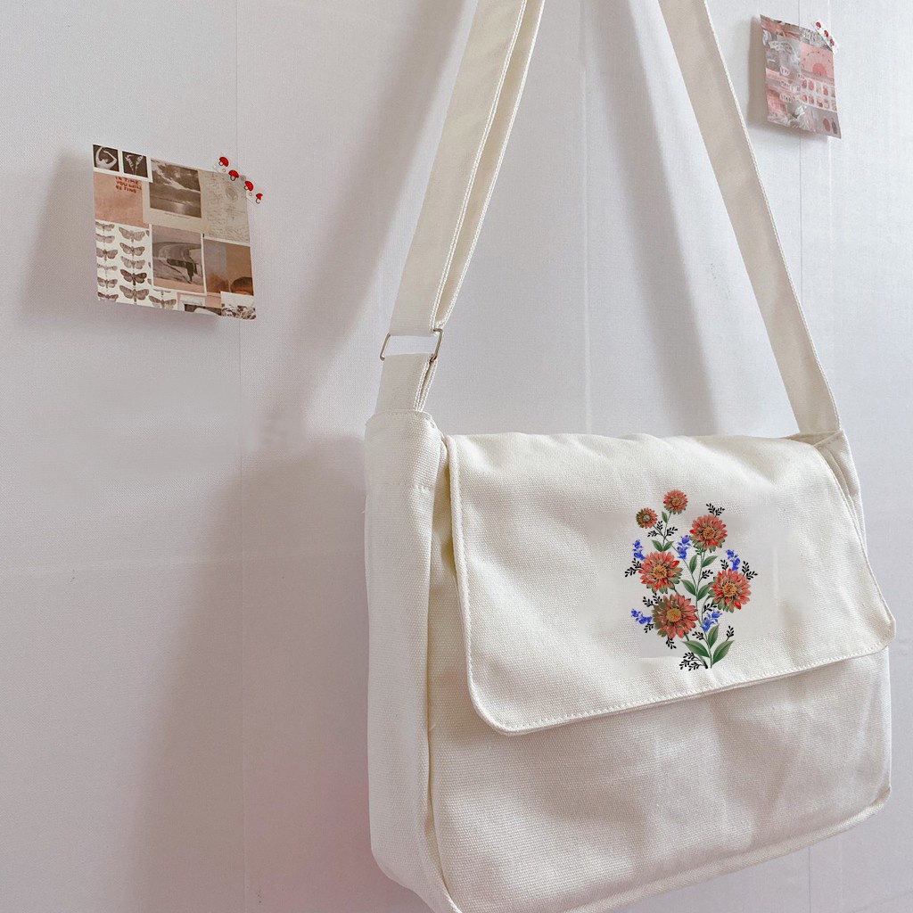Size lớn_có khóa + túi con có khóa _TÚI tote CHÉO BÔNG HOA CHẤT VẢI CANVAS DÁNG UNISEX NAM NỮ