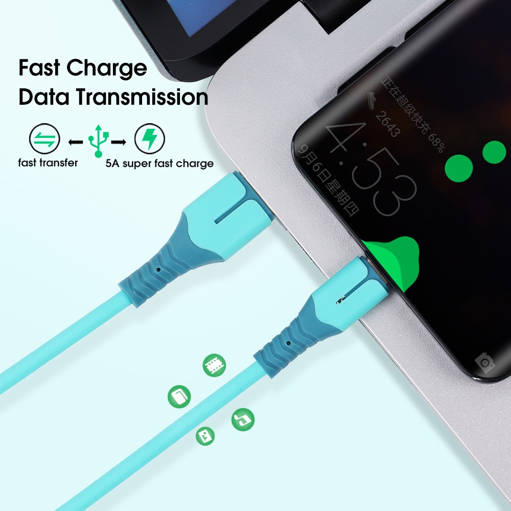 Cáp Sạc Nhanh 5A Type-C Bằng Silicon Nhiều Màu Sắc Có Đèn Báo Cho Điện Thoại Android