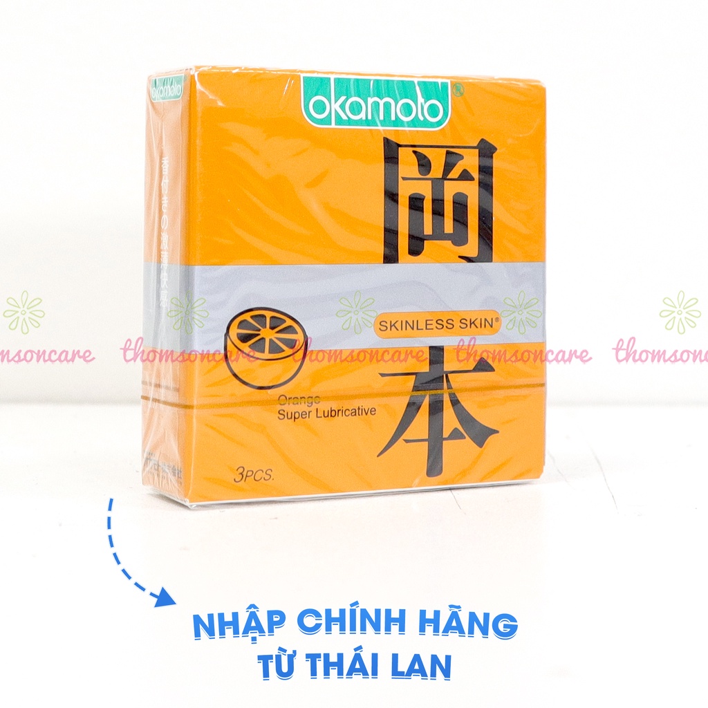 Bao cao su siêu mỏng Okamoto nhiều gel bôi trơn  - Đủ loại hương dâu, cam, vani - bcs 3 chiếc - Che tên khi giao hàng