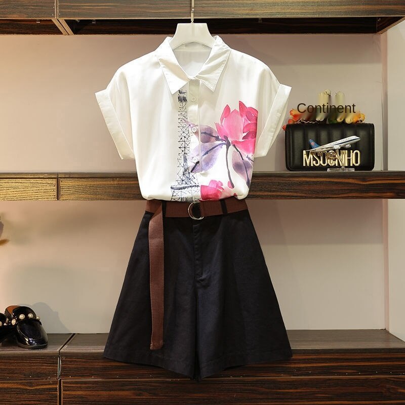 Bộ Áo Sơ Mi Chiffon Tay Ngắn + Chân Váy Ngắn Dáng Rộng Phong Cách Hàn Quốc Thời Trang Mùa Hè Cho Nữ | BigBuy360 - bigbuy360.vn