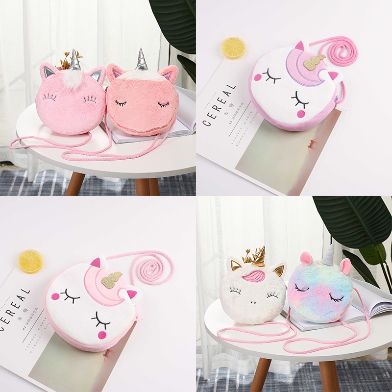 Túi Đeo Vai Hình Kỳ Lân Nhồi Bông Dễ Thương Cho Bé Gái