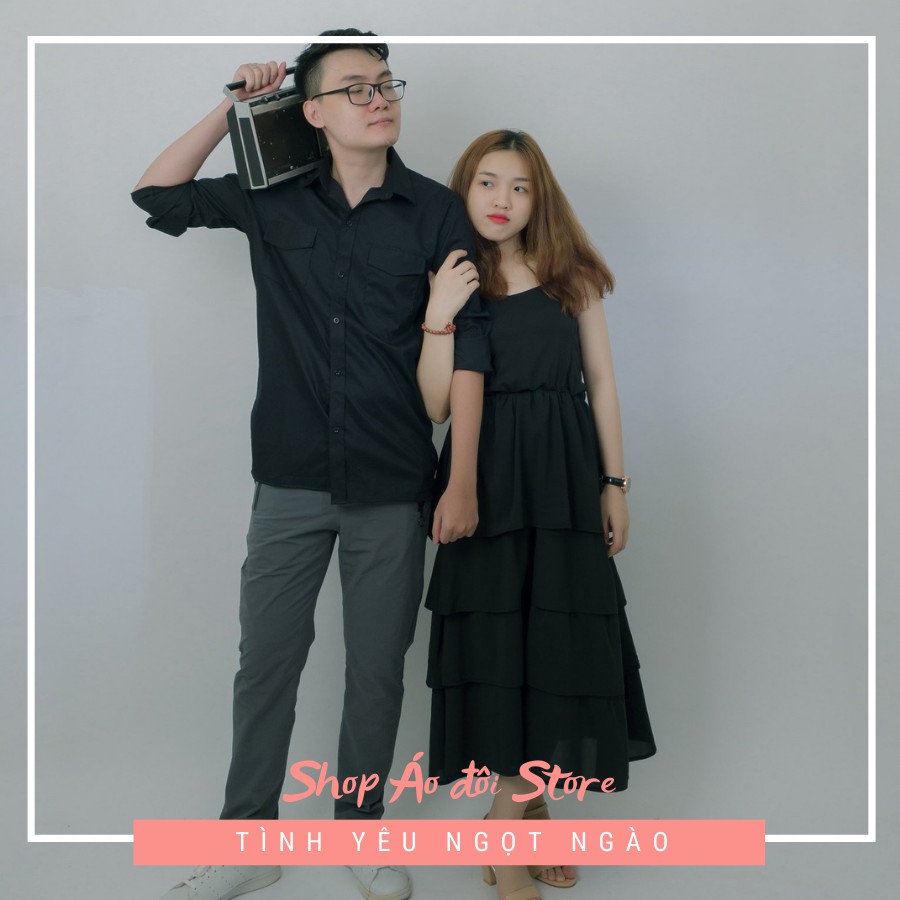 Bộ áo váy sơ mi cặp cao cấp, đồ đôi nam nữ dễ thương, chất đẹp để chụp hình cưới, đi du lịch