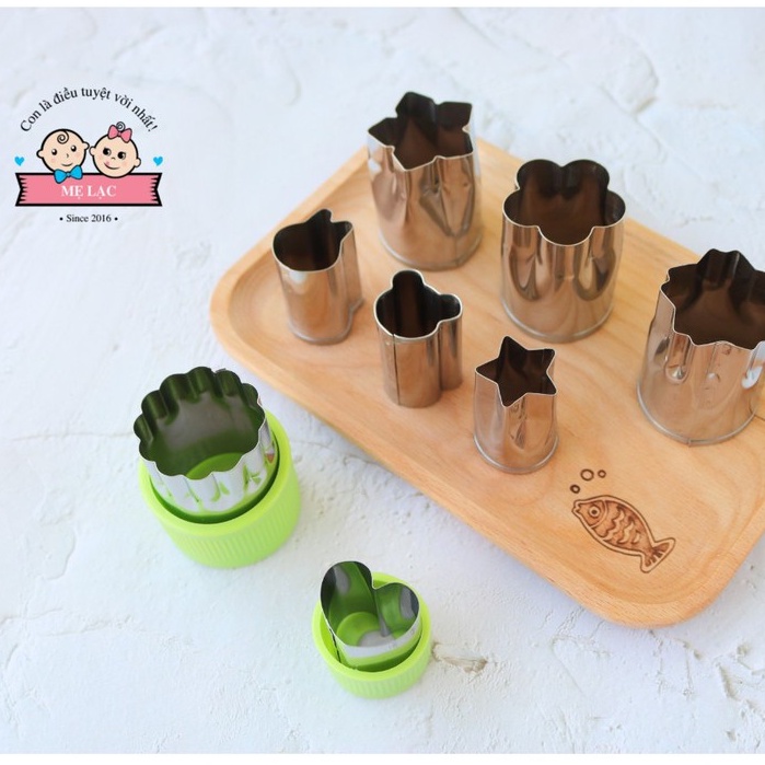 Bộ 8 khuôn inox tạo hình gấu, thỏ, tim, sao, hoa cho bé ăn dặm