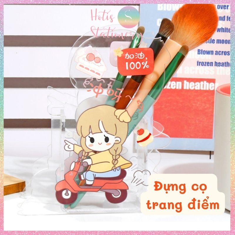 [HOTIS] Ống đựng bút trong suốt để bàn, hộp đựng cọ trang điểm - Nhiều hình dễ thương