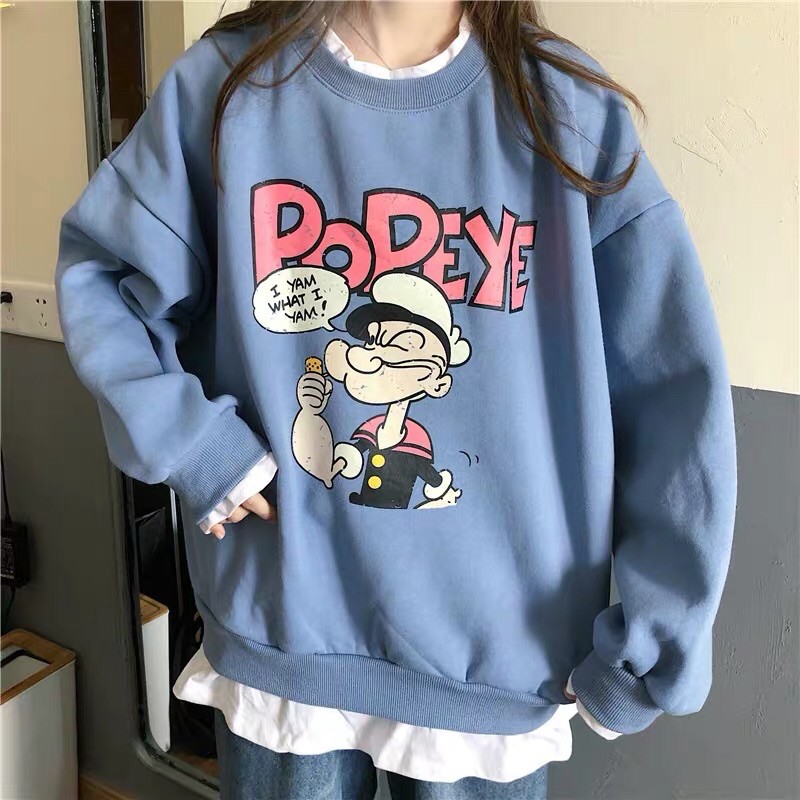 áo sweater vải nỉ lót bông dày dặn in Popeye