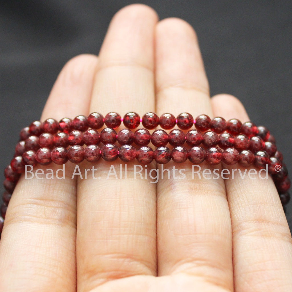 4MM Đá Hồng Lựu  Loại AB, Hoả, Thổ, Vòng Tay Phong Thuỷ, Chuỗi Hạt S50 - Bead Art