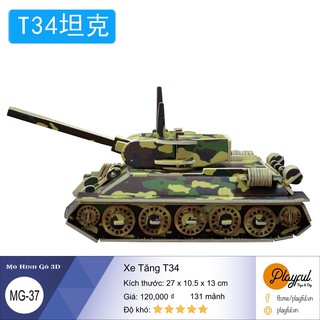 Bộ Lắp Ráp Mô Hình Gỗ 3D - [MG37] Xe Tăng T34