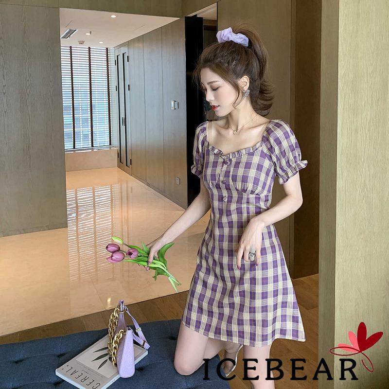 Đầm Nữ Tay Ngắn Kẻ Sọc Caro Thời Trang