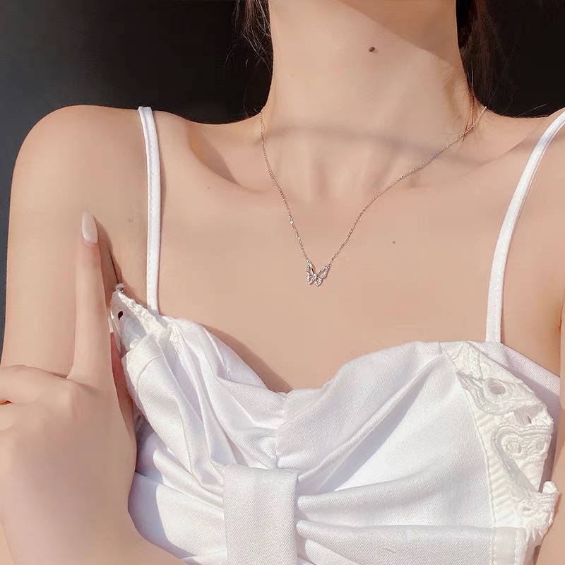 Dây chuyền nữ bạc s925 kiểu dáng vòng cổ nữ hình bướm mặt hồ điệp phong cách Hàn HNY Jewelry