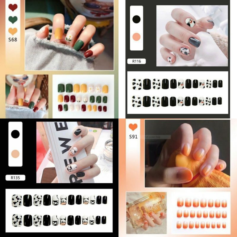 BỘ 24 MÓNG GIẢ HỌA TIẾT - 4 MẪU - [ TẶNG DŨA VS KEO ]