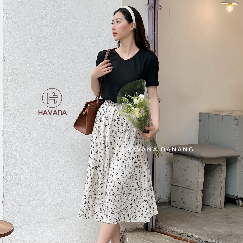 Chân váy voan hoa nhí vintage, váy hoa nhí dáng dài freesize chun co giãn kèm lớp lót AE183