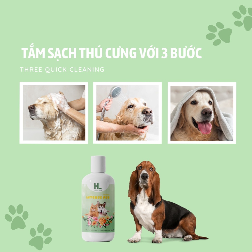 Sữa tắm cho chó mèo, chiết xuất từ hoa, lá thảo dược thiên nhiên giúp khử mùi hôi, thơm lâu, ngừa ve bọ chét intense pet