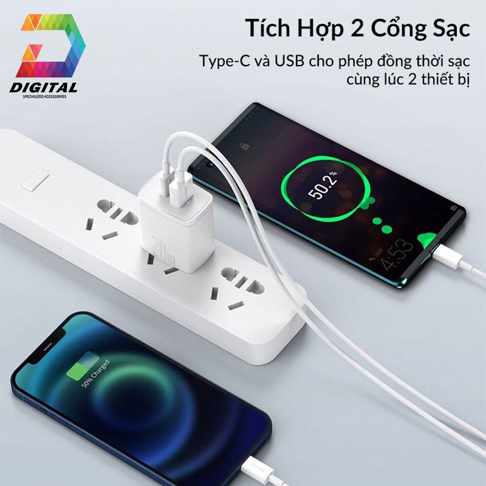 Củ Sạc Nhanh Đa Năng Baseus PD 20W Compact