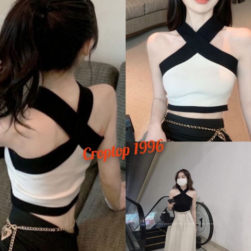 [Mã FADEP0610 giảm 10K đơn 99K] Áo LEN TĂM Croptop kiểu yếm phối màu CÓ LÓT NGỰC - áo M bigsize nữ mã A12