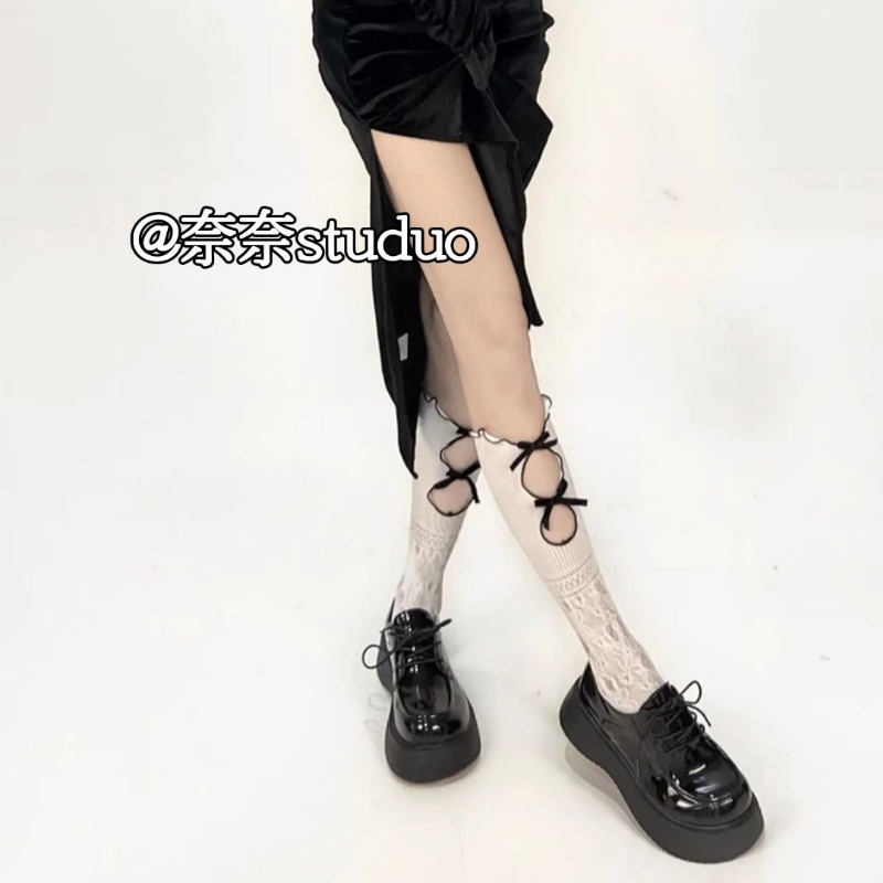 Vớ Lưới Ren Rỗng Hai Lớp Đính Nơ Cá Tính Thời Trang Mùa Hè Cho Nữ