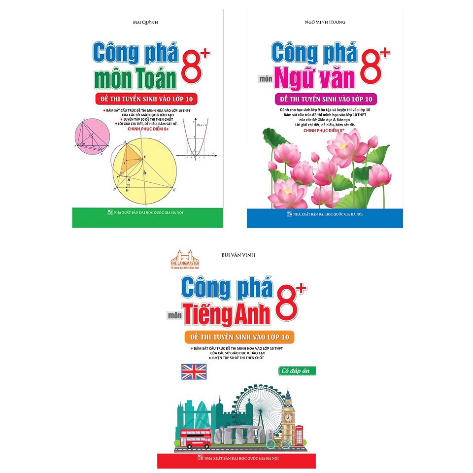 Sách -Công phá 8+ đề thi tuyển sinh vào lớp 10 môn toán - văn- anh + Tặng Bookmark