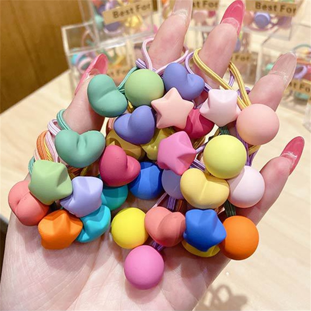 Set 10 Dây Buộc Tóc Cao Su Co Giãn Mặt Nhám Họa Tiết Hoạt Hình Dễ Thương Cho Nữ