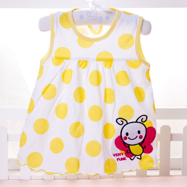 Đầm Không Tay 100% cotton In Họa Tiết Hoa Hoạt Hình Cho Bé Gái Sơ Sinh 0-24 Tháng Tuổi