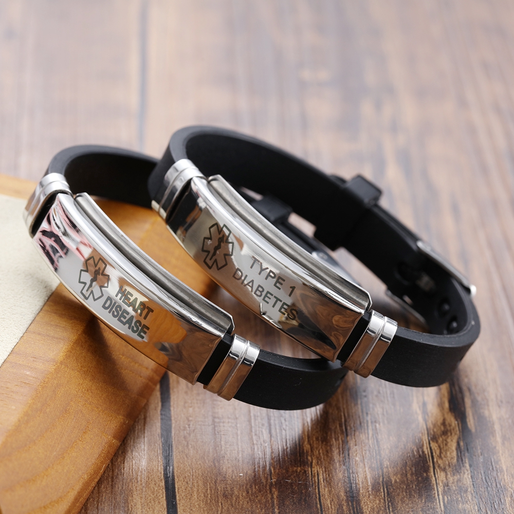 [Hàng mới về] Vòng tay cảnh báo y tế dây silicone mặt thép không gỉ thời trang cho nam và nữ