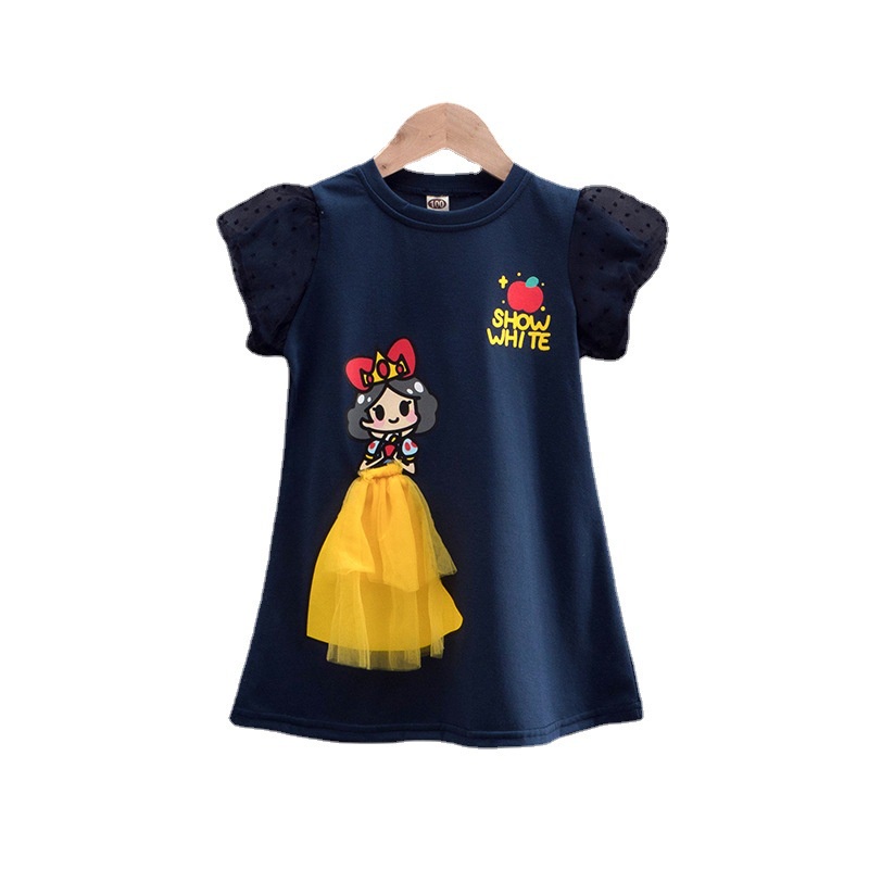 Váy cotton tay phồng ngắn in hình công chúa