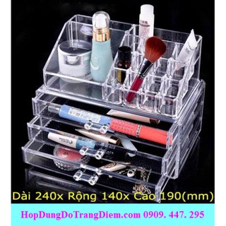 Hộp Kệ Đựng Dụng Cụ Trang Điểm 4 Tầng - Mica Cao Cấp