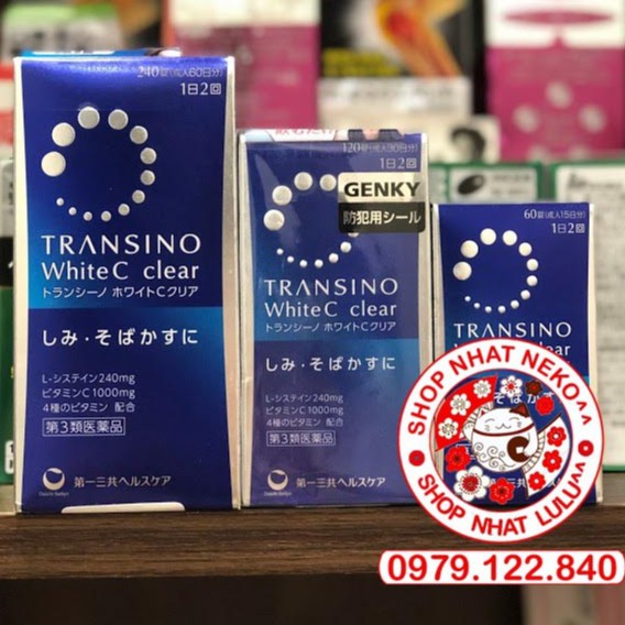 Hộp 60/120/240 viên uống Transino white C trắng da, mờ nám Nhật bản