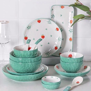 Bộ bát đĩa sứ hình trái dâu (6 món) - bán lẻ theo món