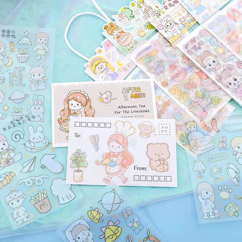 Set sticker nhũ hình size lớn có quai 4 tấm cắt sẵn dễ thương nhiều mẫu
