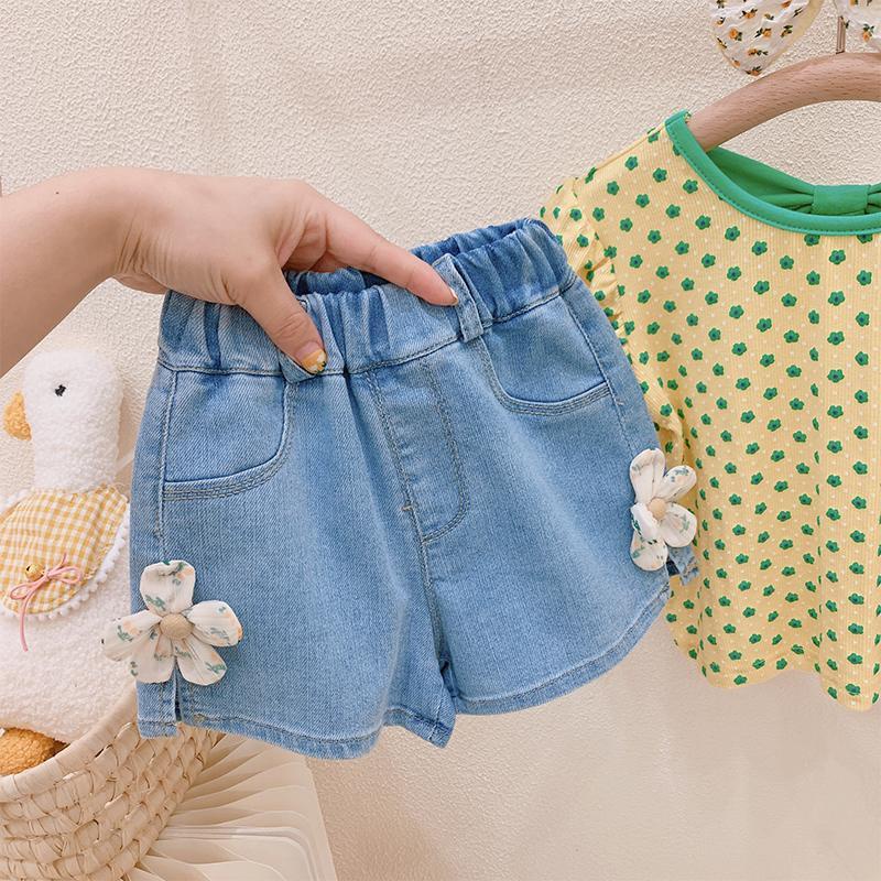 Quần Short Denim In Hoa Nhỏ Phong Cách Phương Tây Hàn Quốc Hàng Mới Thời Trang Mùa Hè Dành Cho Bé Gái 2022