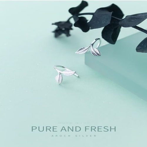 Khuyên tai bạc Ý s925 2 lá E7965 - AROCH Jewelry