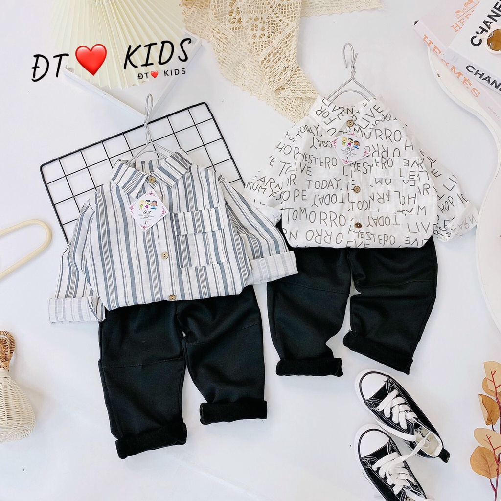 Set Áo Sơ Mi Đũi  - Quần Uni Dài Cho bé 10-20kg - N&D Kids