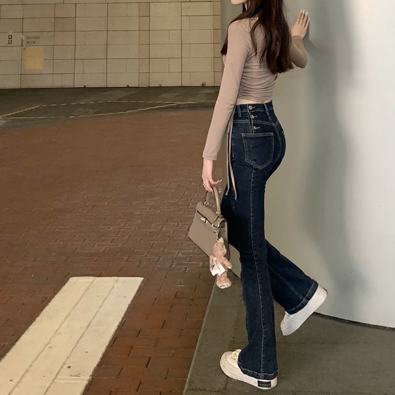 COZOK Quần denim Lưng Cao Ống Loe Thời Trang Dành Cho Nữ