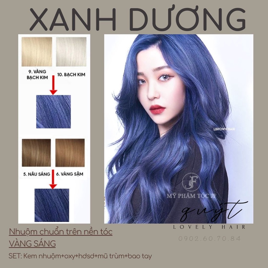 Kem nhuộm tóc thảo dược màu xanh dương - Nhuộm trên nền tóc tẩy, tặng oxy