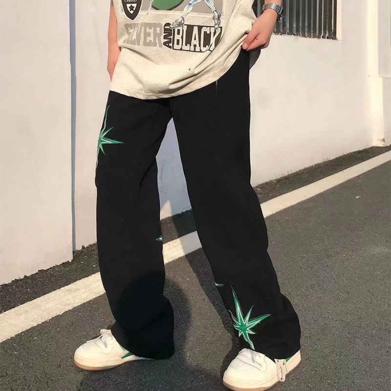 Quần Ống Đứng Thêu Hình Ngôi Sao Phong Cách Hip Hop Mỹ Size M-2XL Cho Nam