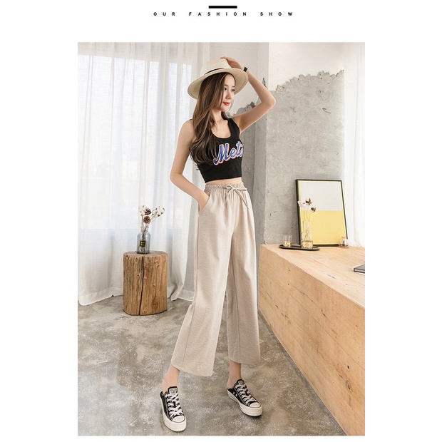 Quần đũi ống rộng nữ lửng vải mềm lưng thun Hàn Quốc - Quan mặc nhà mát nhẹ thoải mái.