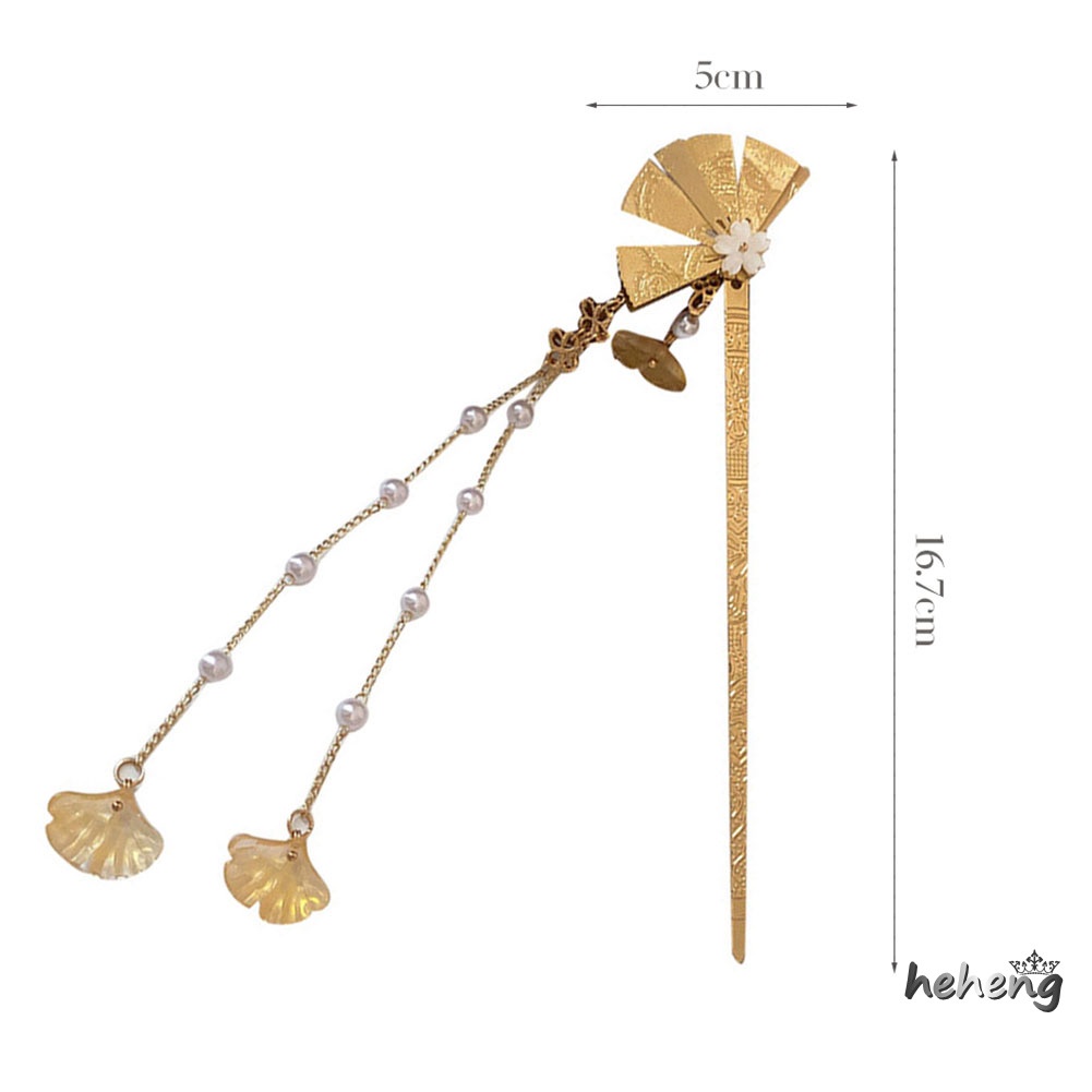 Trâm Cài Tóc Dáng Dài 16.7cm Hình Quạt Phối Tua Rua Phong Cách Trung Hoa Thời Trang Cho Nữ