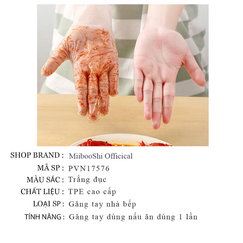 Găng tay nhà bếp nấu ăn dùng 1 lần hộp 100 cái Victoriabay siêu dày siêu dai đa năng tiện lợi MiibooShi PVN17576