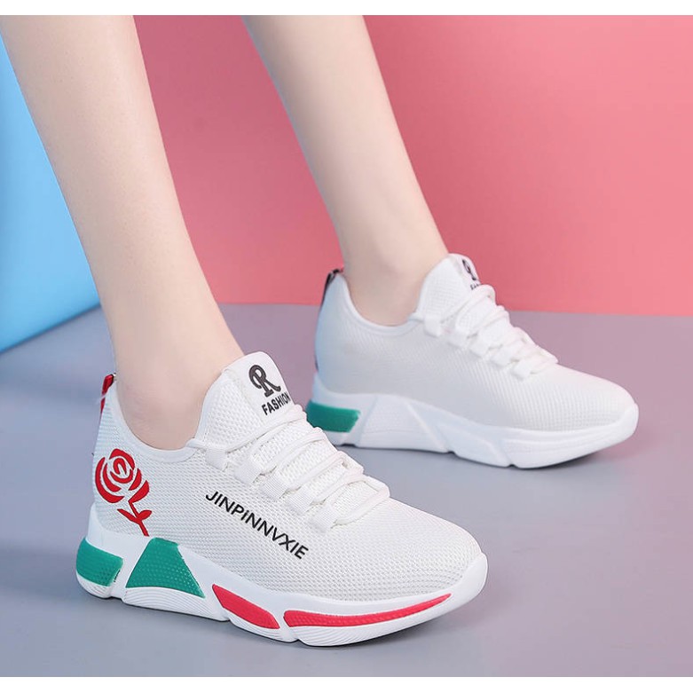 Giày sneaker nam nữ độn đế trơn XY-001 hoa hồng mẫu mới 2020 (Đen-Trắng)