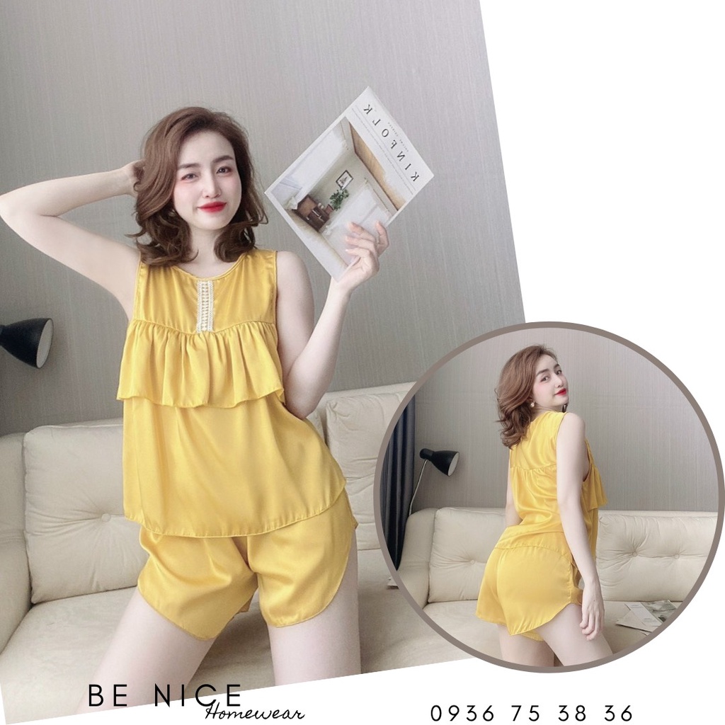 Set mặc nhà lụa trơn Be nice phối ren lạ mắt với nhiều màu sắc xinh xắn, Be Nice Homewear