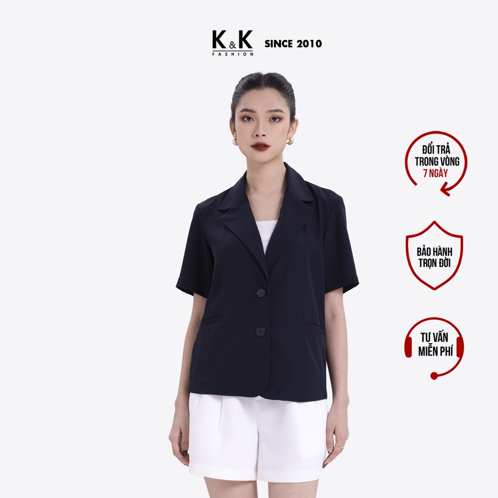 Áo Blazer Tay Ngắn K&amp;K Fashion AK10-32 Màu Xanh Đen Chất Liệu Cotton
