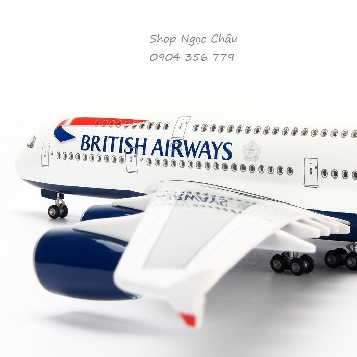 Máy bay mô hình tĩnh A380 British Airways 47cm có bánh xe và đèn led