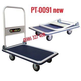 Xe, xe đẩy hàng 4 bánh maxkiwi- sàn thép, tay đẩy gập gọn