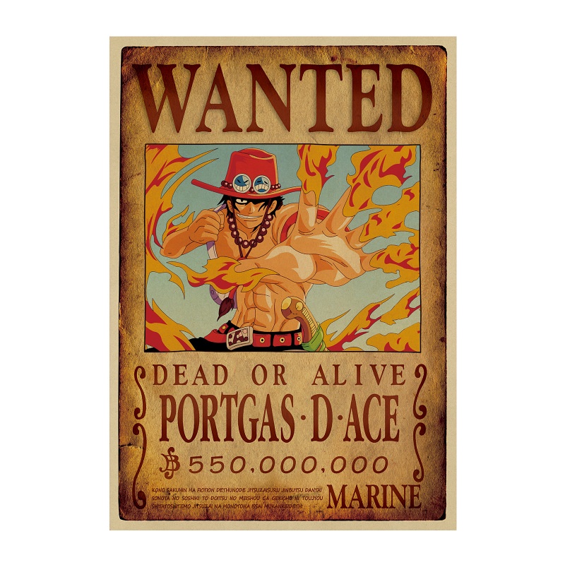 Tranh poster wanted lệnh truy nã One Piece dán tường, phong cách vintage kích thước 50.5*35cm trang trí độc đáo
