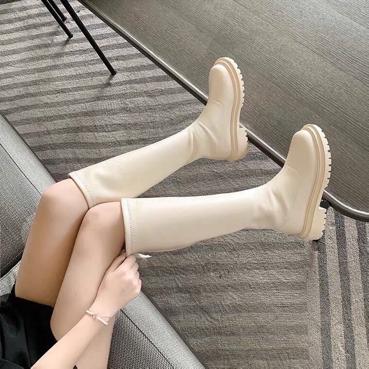 [Hết hàng vui lòng kh ko đặt ạ] Boots đùi da trơn đế 4cm có khóa kéo sau B012