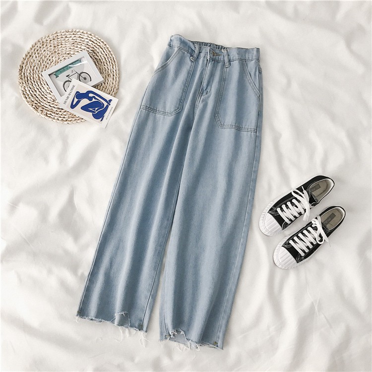 Quần Jeans mỏng ống suông phối lưng chun (9-15 ngày có hàng) | BigBuy360 - bigbuy360.vn